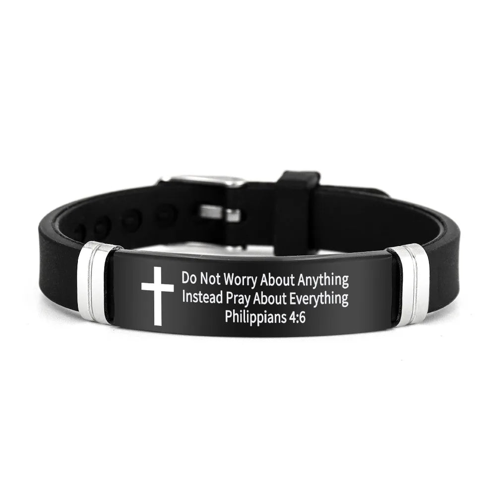 Cross Design Inspirational Quote Bracelets ID Wristband Silicone Material Christian Bracelet Bible Verse