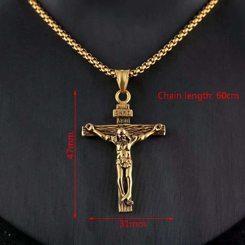 Mens Silver Stainless Steel Jesus Christ Crucifix Cross Pendant Necklace Chain High Quality