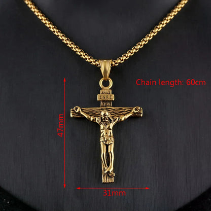 Mens Silver Stainless Steel Jesus Christ Crucifix Cross Pendant Necklace Chain High Quality