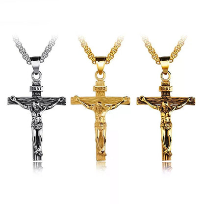 Mens Silver Stainless Steel Jesus Christ Crucifix Cross Pendant Necklace Chain High Quality
