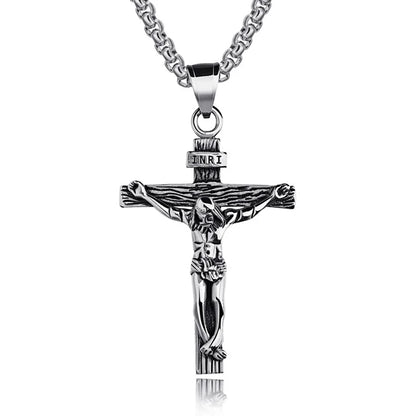 Mens Silver Stainless Steel Jesus Christ Crucifix Cross Pendant Necklace Chain High Quality