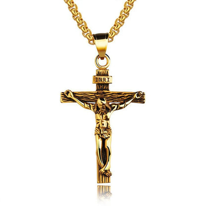 Mens Silver Stainless Steel Jesus Christ Crucifix Cross Pendant Necklace Chain High Quality