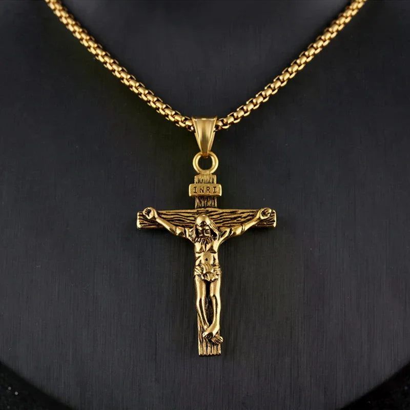Mens Silver Stainless Steel Jesus Christ Crucifix Cross Pendant Necklace Chain High Quality