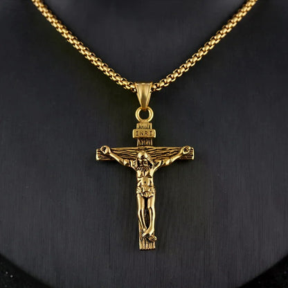 Mens Silver Stainless Steel Jesus Christ Crucifix Cross Pendant Necklace Chain High Quality