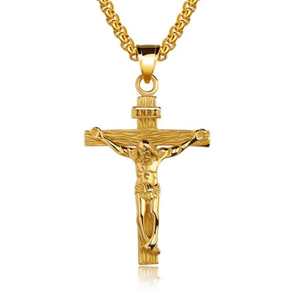 Mens Silver Stainless Steel Jesus Christ Crucifix Cross Pendant Necklace Chain High Quality